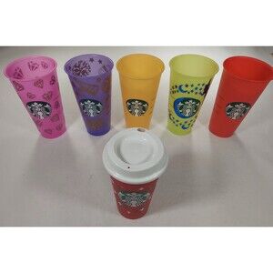 Starbucks 24 & 16 Oz Reusable Plastic Rainbow Colors Lot Cold Drink Cups